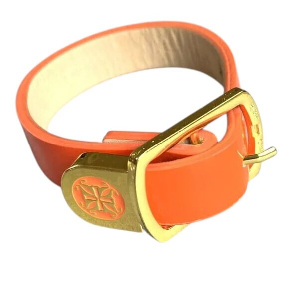Rustic Cuff Orange Patent Leather Buckle Logo Adjustable Bracelet - Picture 1 of 3